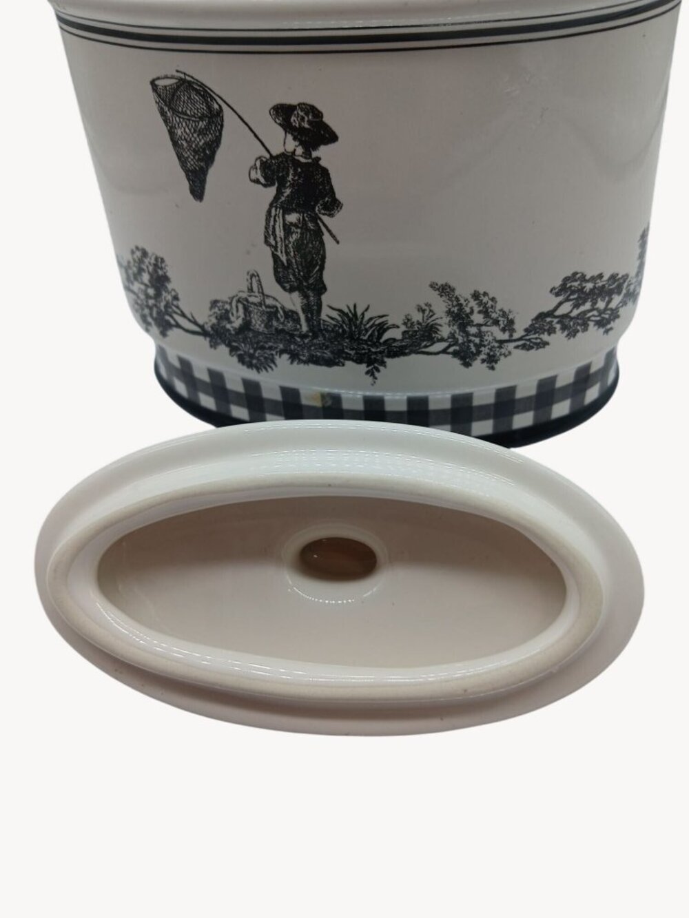 Vintage Waverly County Life Ceramic Lid Container Black White Toile Small Bath - Picture 15 of 16